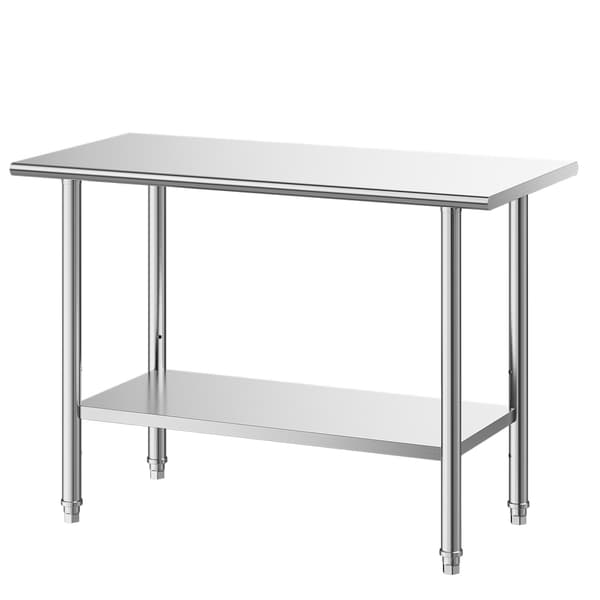 Arbejdsbord i rustfrit stål, 122 x 61 cm, justerbar underhylde