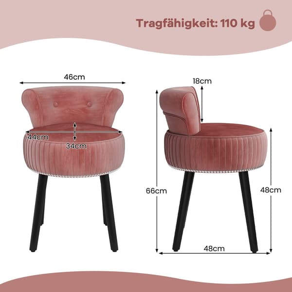 Sammetsfåtölj med tuftat ryggstöd, rosa