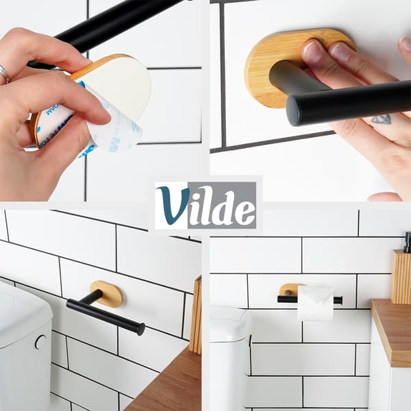 WC-paperiteline, musta teräs ja bambu, 17 cm