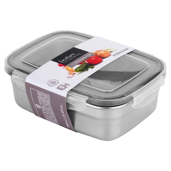 Teräksinen ruokasäiliö kannella ja tiivisteellä 700 ml