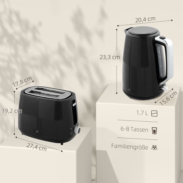 Elkedel & Brødristersæt, 1,7L, Rustfrit stål, Sort