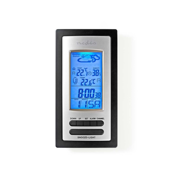 Väderstation | Inomhus & utomhus | Inklusive trådlös vädersensor | Väderprognos | Tidsdisplay | LCD-skärm | Alarmklockfunktion