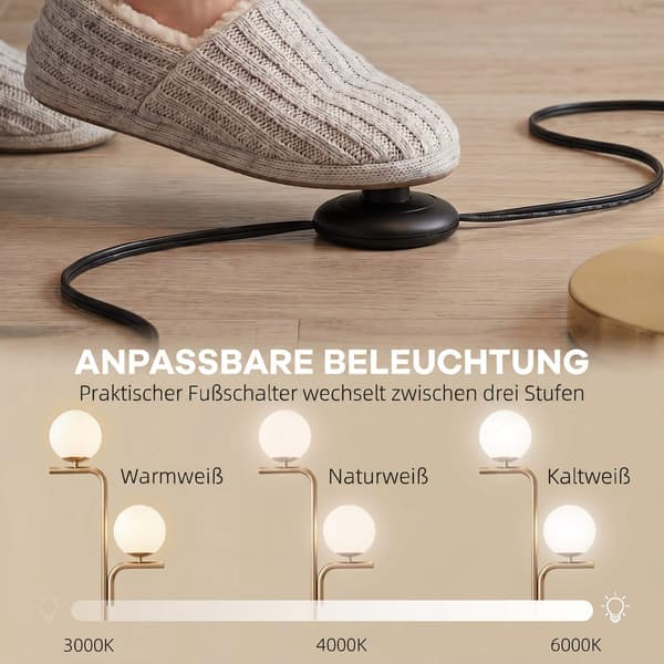 LED-gulvlampe, 3 farvetemperaturer, glaskugler, guld
