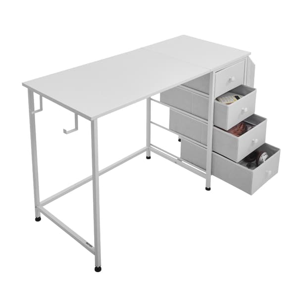 Datorbord, 120 cm, 4 tyglådor, vändbart, vit