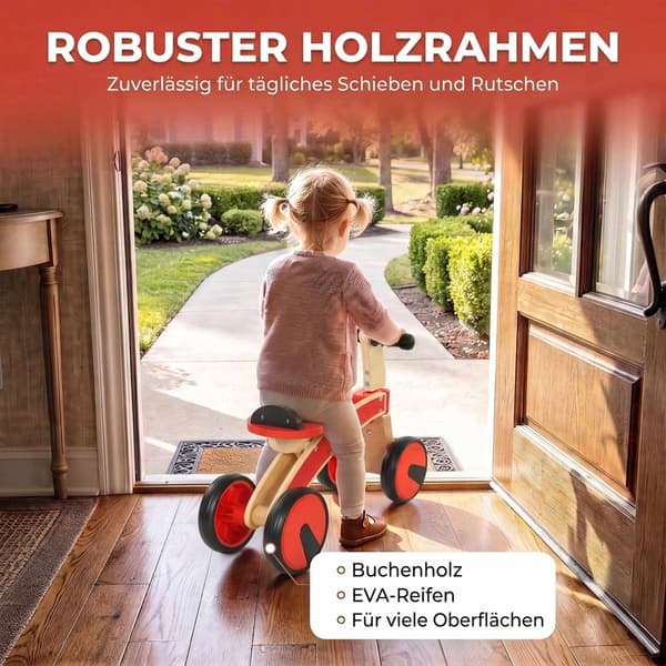 Träbil för småbarn, röd, EVA-hjul, 2-3 år