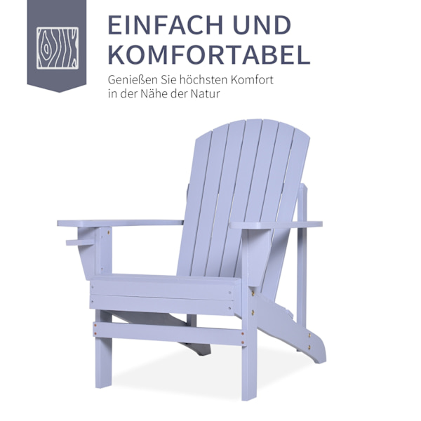 Adirondack Havestol Med Kopholder Havelounger Balkonstol Massivt Træ Grå 72,5 X 97 X 93 Cm