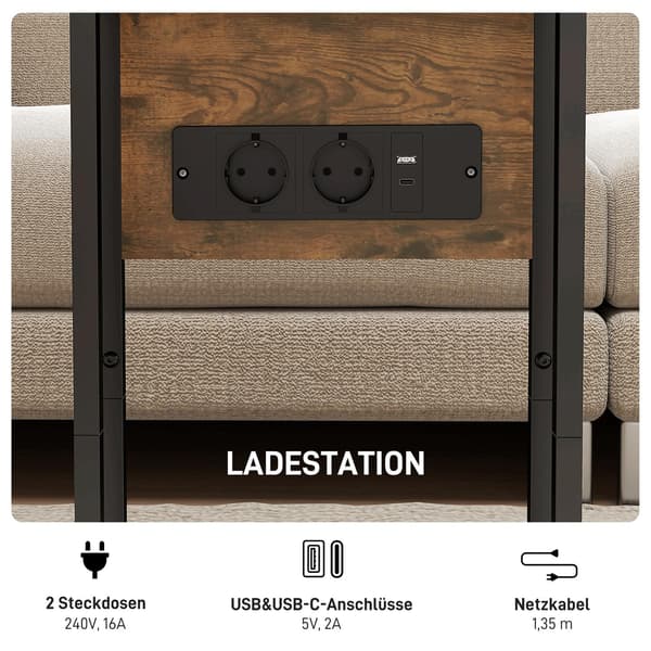 C-formet sidebord med ladestation og foldbar top