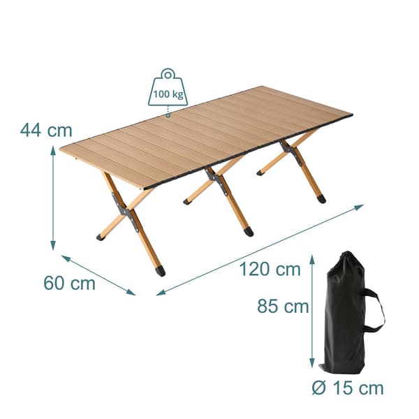 Højdejusterbart foldbart campingbord, stål, vejrbestandigt