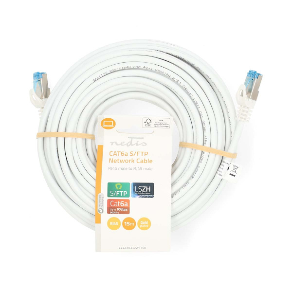 CAT6a nätverkskabel | S/FTP | RJ45 hane | RJ45 hane | 15.0 m | Snagless | Rund | LSZH | Grå | Label