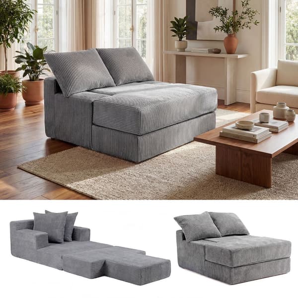 Hopfällbar bäddsoffa, bäddsoffa, grå, 2 kuddar