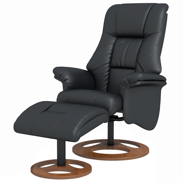 Relaxstol med pall, elektrisk TV-stol med liggfunktion, 130° lutbar, svart konstläder, 77 x 89 x 110 cm