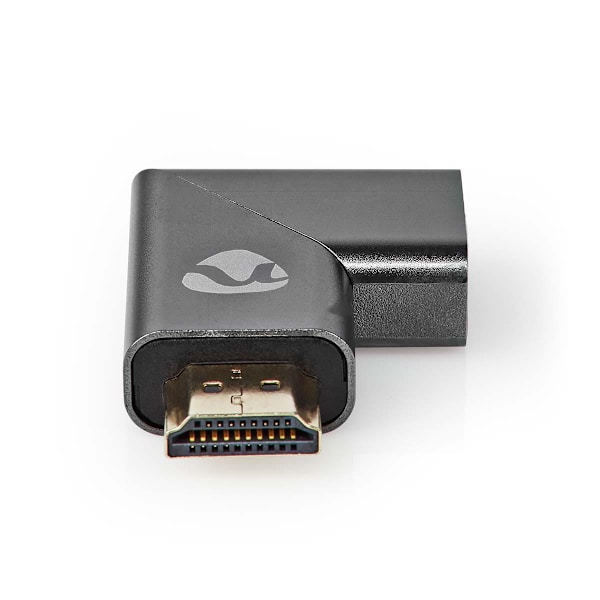 HDMI™ Adapter | HDMI™ Han / HDMI™ Stik | HDMI ™ -udgang / HDMI™ Hun | Guldplateret | Angled Right | Aluminium | Gun Metal Grå | 1 stk. | Cover Window