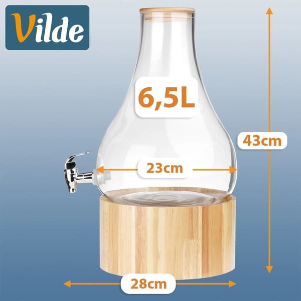 Glasdrikkedispenser med hane og bambusstativ, 6,5 l