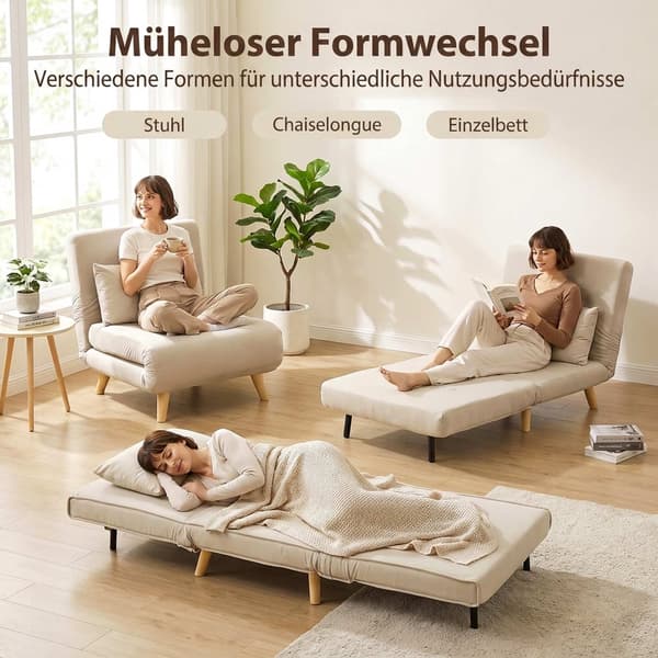 Konvertibel 3-i-1 bäddsoffa, justerbart ryggstöd, beige