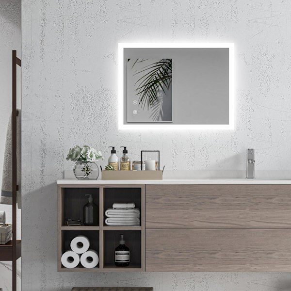 Badrumsspegel, Med Led-Belysning, Med Touch-Omkopplare, Minnesfunktion, 70 X 50 Cm, Immafri Med 3 Ljusfärger, Ip44 Vattentät