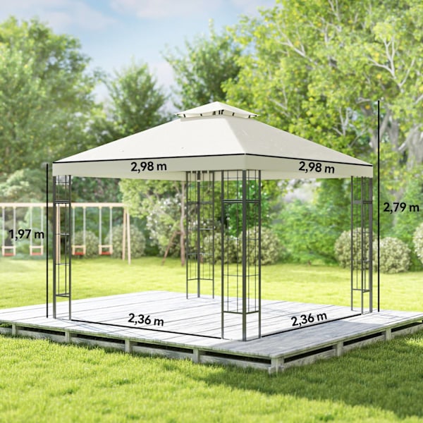 Huvimaja kaksinkertaisella katolla, n. 3x3 m, vettä hylkivä, vakaa, talvenkestävä, puutarhapaviljonki UV-suojalla, juhlateltta metallia, puutarhaan, t