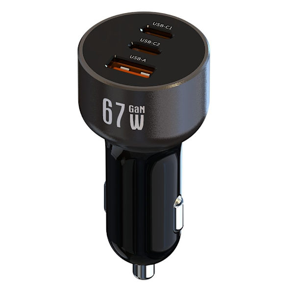 NEXTBATT 65W Biloplader med 2 USB-C og 1 USB-A - Sort/Grå