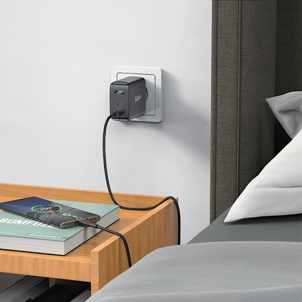 A29 GaN nätverksladdare, två USB-C PD-portar, 50W, svart
