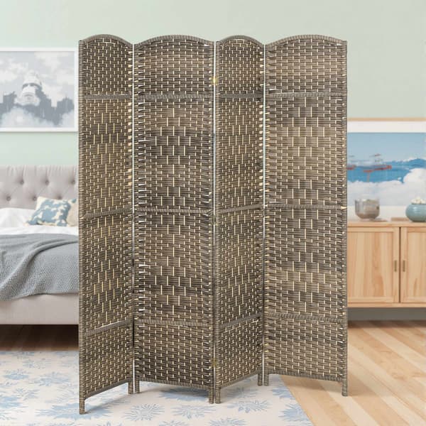 Rumdeler, 4-panels foldeskærm, fyrretræ, sort