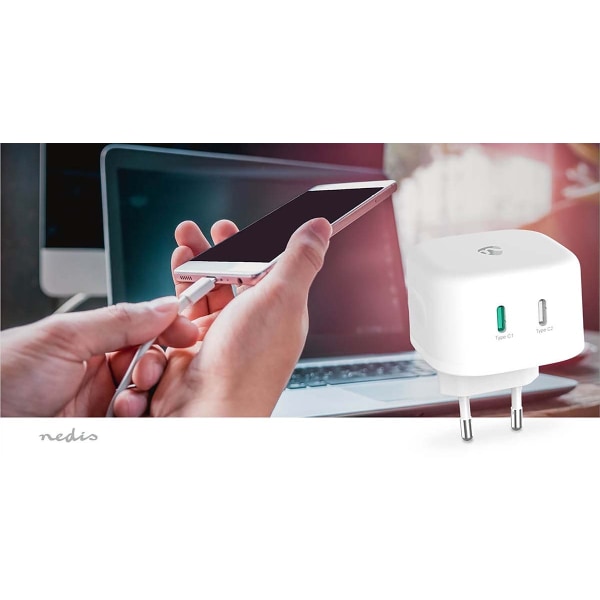 Väggladdare | 45 W | GaN | Snabbladdnings funktion | 2.25 A / 3.0 A | Antal utgångar: 2 | 2x USB-C™ | Automatiskt val av Spänning