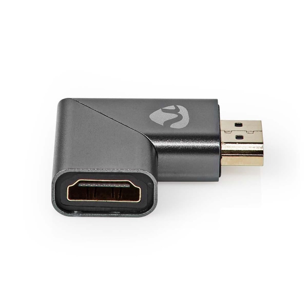 HDMI™ Adapter | HDMI™ Han / HDMI™ Stik | HDMI ™ -udgang / HDMI™ Hun | Guldplateret | Vinkel Venstre | Aluminium | Gun Metal Grå | 1 stk. | Cover Windo