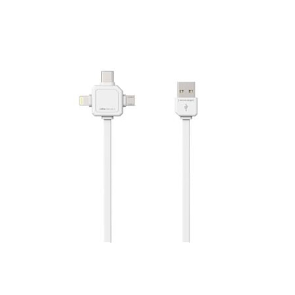 Allocacoc 66.9003WT, 1,5 m, USB A, USB C/Micro-USB B/Lightning, han/han, hvid