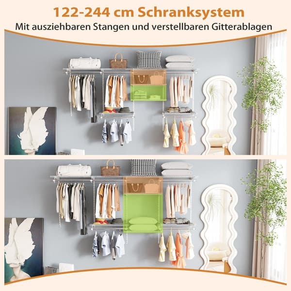 Udvidbart skabsorgansystem, 122-244 cm, hvid