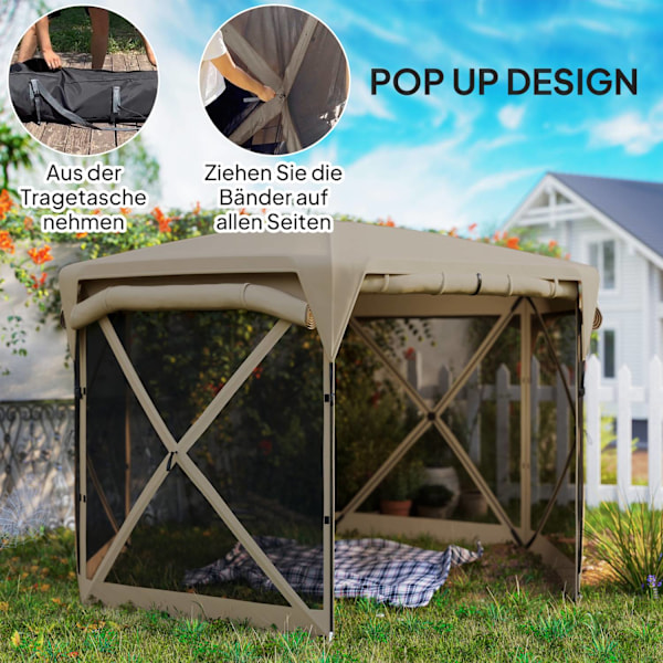 Sekskantet pavillon ca. 3,5x3m pop-up foldepavillon med aftageligt tag UV 30+ foldbart vandtæt partytelt havetelt med 5 sidepaneler havepavillon til c