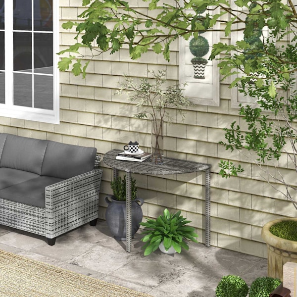 Balkon Bord Have Sidebord Havemøbler Halvrunde Polyrattan Metal Grå 100 X 50 X 74 Cm