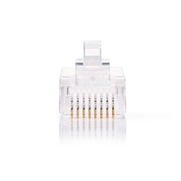 RJ45-liitin | Uros | Monisäikeinen UTP CAT5 | Suora | Kullattu | 10 kpl | PVC | Läpikuultava | Laatikko