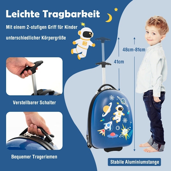 16" barnresväska med 2-stegs teleskophandtag barnvagn barnhandbagage astronauter