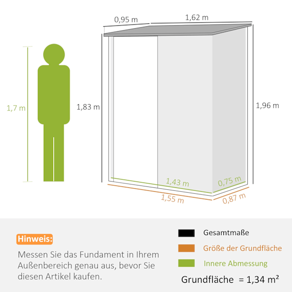 Työkaluvaja 1,34 m² Lukittava puutarhakaappi kattokatolla galvanoitua terästä, 161,5x94,5x196cm, musta