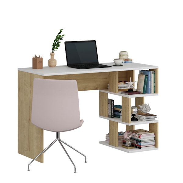 Study Desk Dardanos - hvid, safir eg