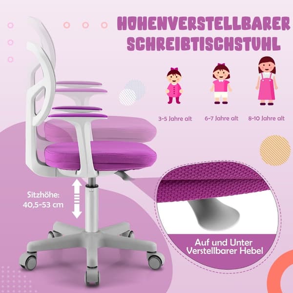 Børneskrivebordsstol Børnecomputerstol med justerbar højde Grøn Lilla