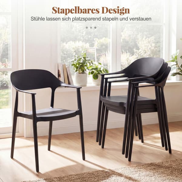 Stabelbar sort spisebordsstol, 150 kg kapacitet, plastik