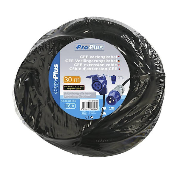 CEE jatkokaapeli 30M CEE-kulmaliittimellä + Schuko-liitin 3x2,5mm²