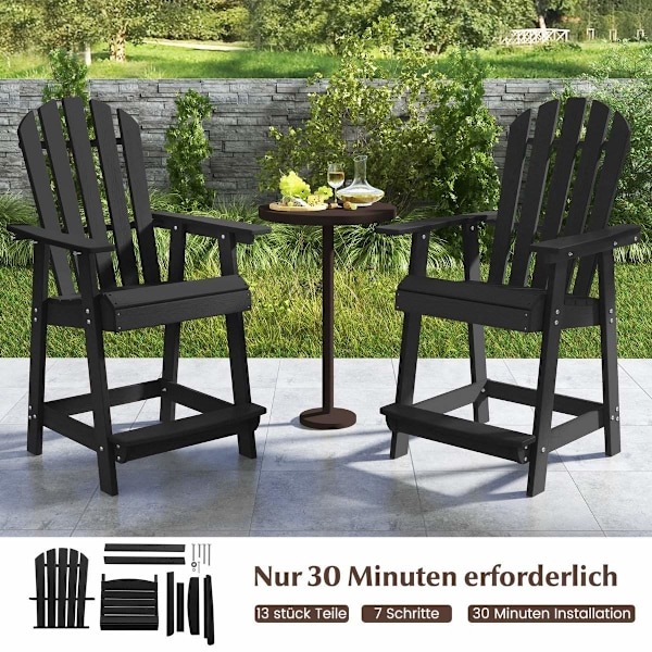 Ulkobaarijakkara käsinojalla ja jalkatuella HDPE patiotuoli säänkestävä pubjakkara musta