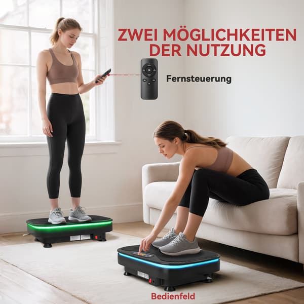 Vibrationsplade til fitness, Bluetooth, 99 hastigheder, sort