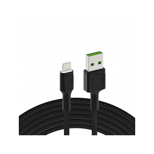 Green Cell Cable Ray USB-A - Lightning LED 2m, pikalataus Apple 2.4A