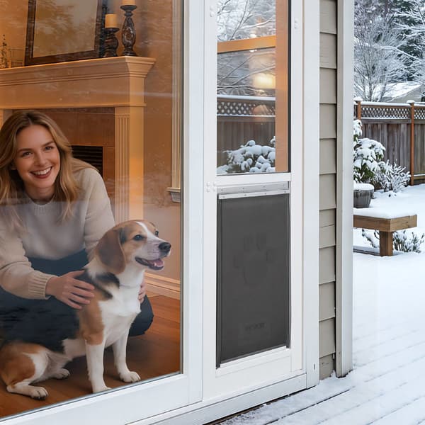 Skydedør i glas til hunde, justerbar 75,9–80,7 tommer, lås