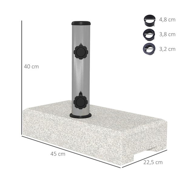 Parasollställ 25kg stativ för halvrundt parasoll med Ø 32/38/48 mm stång, parasollfot för trädgård, balkong, granit, grå 45 x 22,5 x 40 cm Aosom