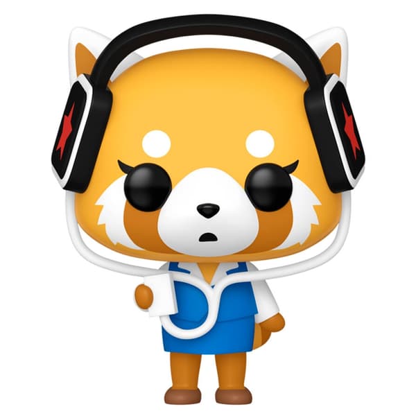 Aggretsuko figur med hovedtelefoner, samlerobjekt anime legetøj