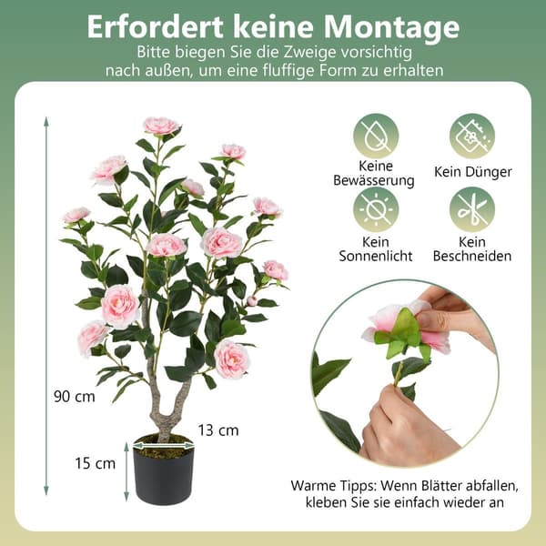Kunstigt kameliatræ med blomster, 90 cm, Pink