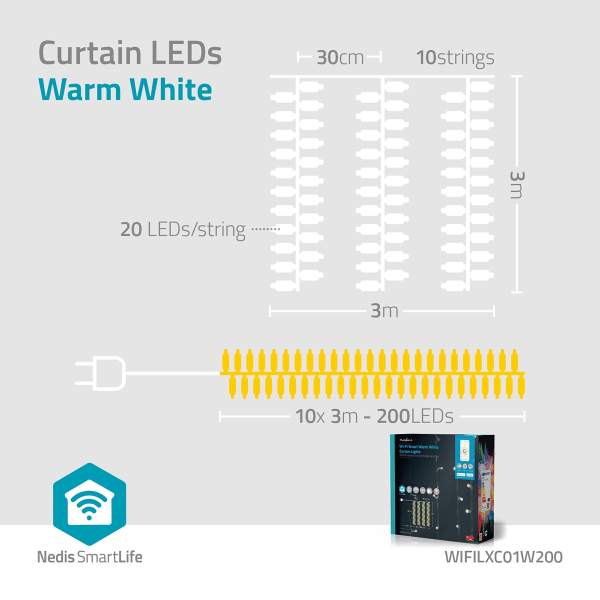 SmartLife jluelys | Gardin | Wi-Fi | Varm Hvid | 200 LED's | 3.00 m | Android™ / IOS