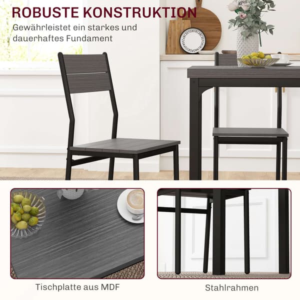 3-delt spisebordssæt, bord og 2 stole, MDF og metal, grå