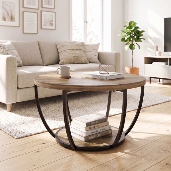 Sofabord med 2 niveauer, 80x80x43,8 cm, brun/sort