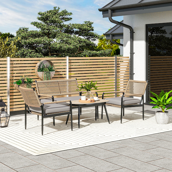 Havemøbelsæt af polyrattan loungesæt med 2 sofastole glasbordhynder vejrbestandig siddegruppe til 4 personer udendørs altanmøbelsæt havemøbler til hav
