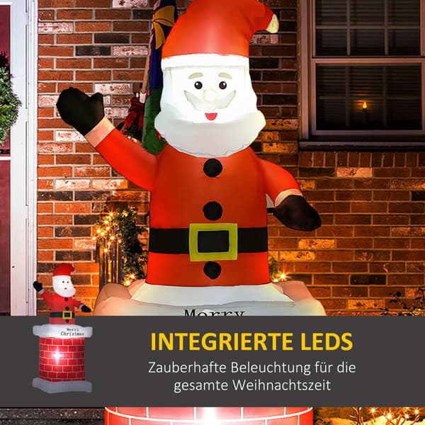 Uppblåsbar jultomte med skorsten, LED-ljus, 210 cm