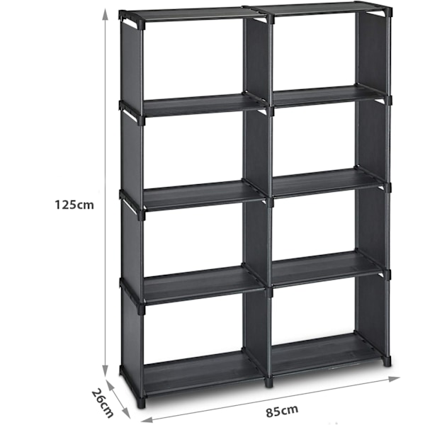 Herzberg 8-lags multifunktions bogreol og opbevaringsstativ - 85x125 cm sort