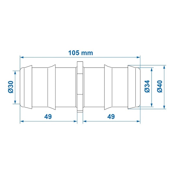 Vandslangetilslutning lige 40mm pr stk